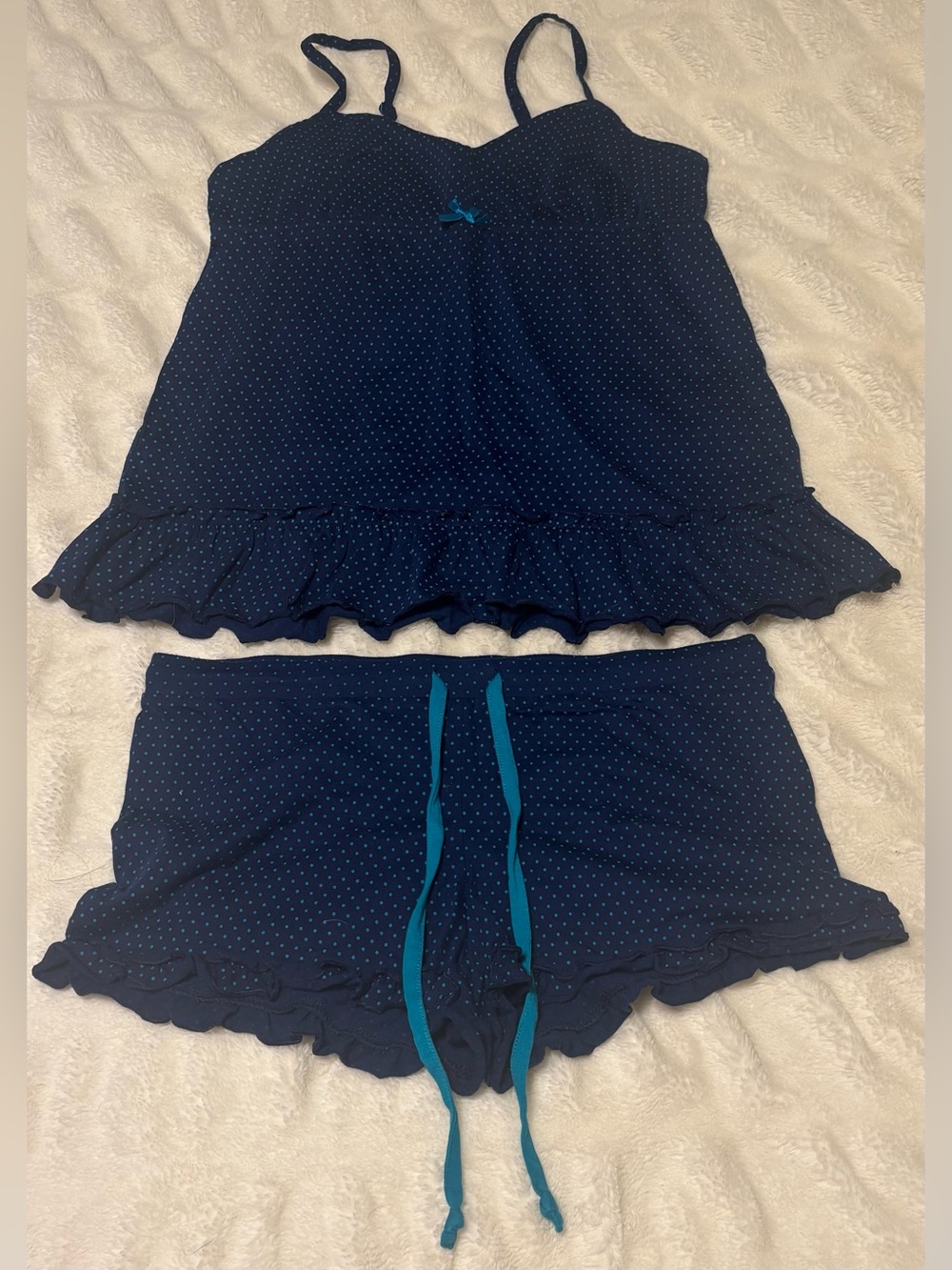 Xhilaration Navy Polka Dot Cami & Shorts Set with Teal Accents